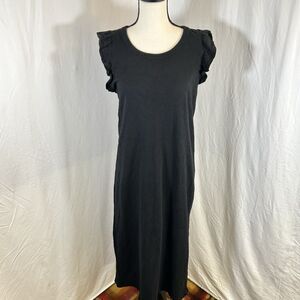Universal Thread Ruffle Sleeve T-Shirt Midi Shift Dress Black Soft Cotton SM
